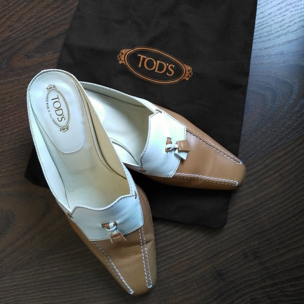 Tod's Backless kitten heel mules / leather slides NO DUSTBAG